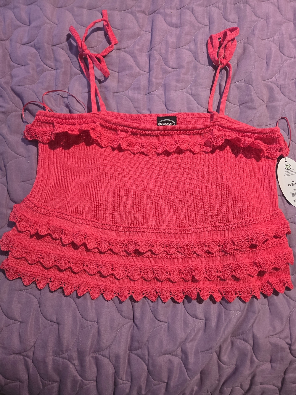 Scoop Hot Pink Ruffle Knit Camisole
